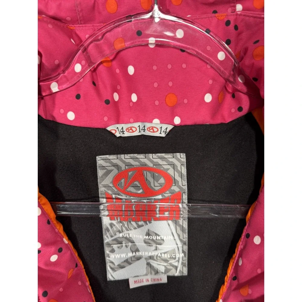 Marker Jacket Youth Girls 14 Pink Dotted Hooded Full Zip Ski‎ Snow Winter Coat